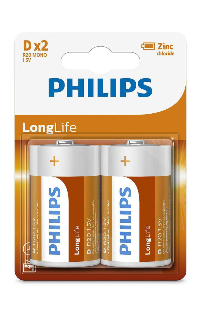 Philips Zinc Long Life D Type Batteries – 2 Pack - TOYBOX
