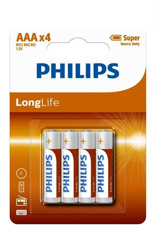 Philips Zinc Long Life Type AAA Batteries Pack of 4 - TOYBOX