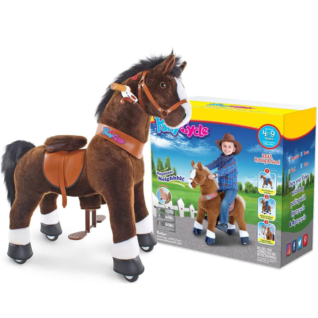 PonyCycle Mechanically Walking Ride-On Horse, Chocolate - Ages 4-8 - TOYBOX Toy Shop