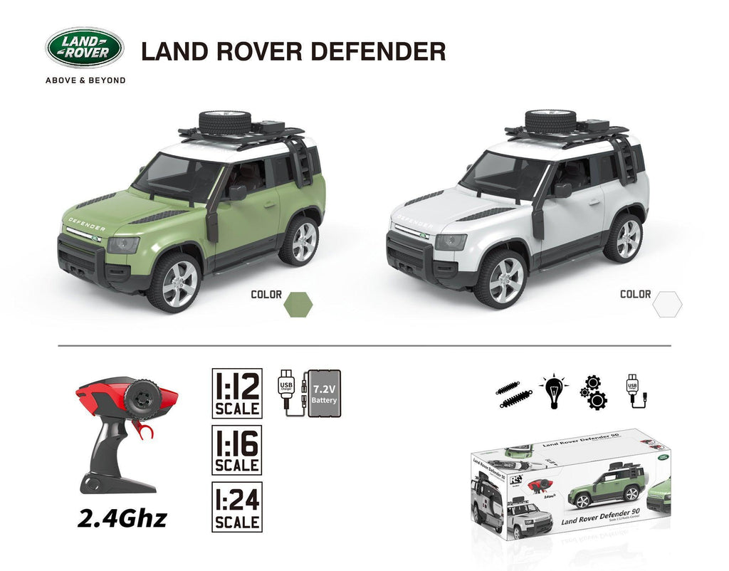 RANGE ROVER Defender RC Car with front Lights 1:24 Scale - Green - TOYBOX