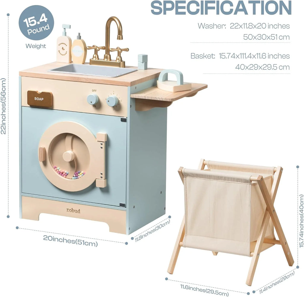 ROBUD Wooden Washing Machine Laundry Playset - TOYBOX Toy Shop