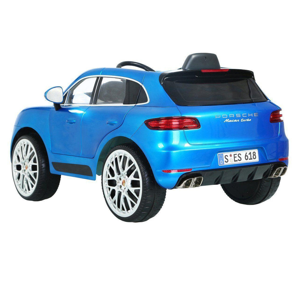 ROLLPLAY Germany Premium Porsche Macan Turbo 12V Battery Ride-On Car - Blue - TOYBOX