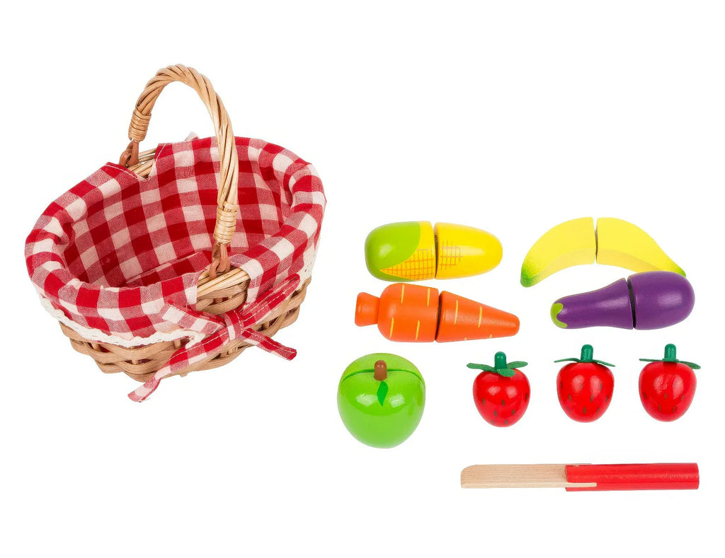 Small Foot Wooden Picnic Basket with Cutting Fruit