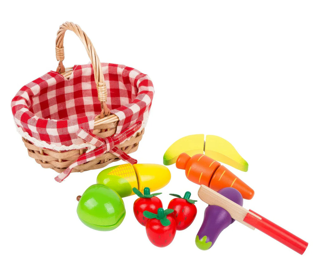 Small Foot Wooden Picnic Basket with Cutting Fruit