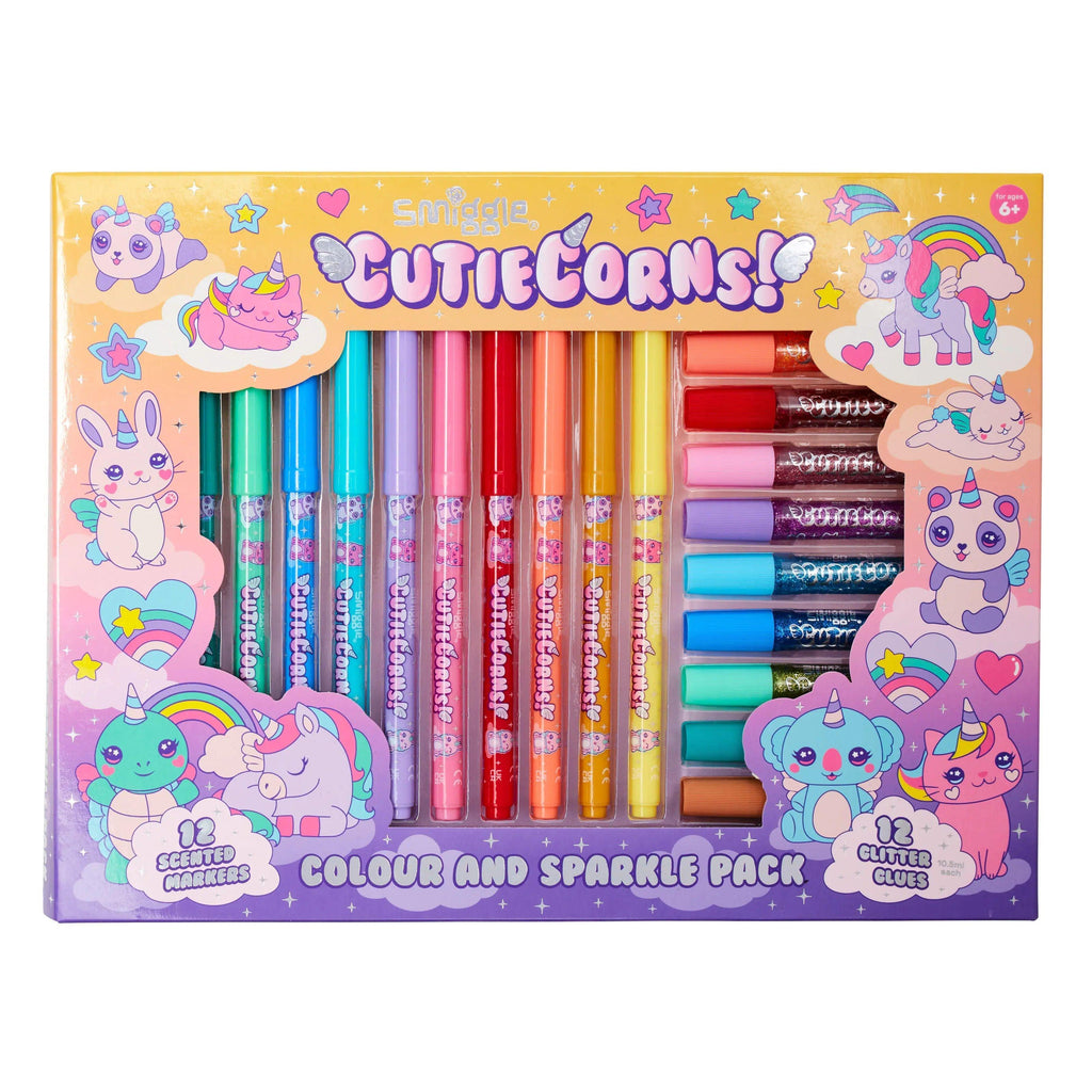 SMIGGLE Cutiecorns Scented Marker And Glitter Glue Pack - Colour Mix - TOYBOX Toy Shop