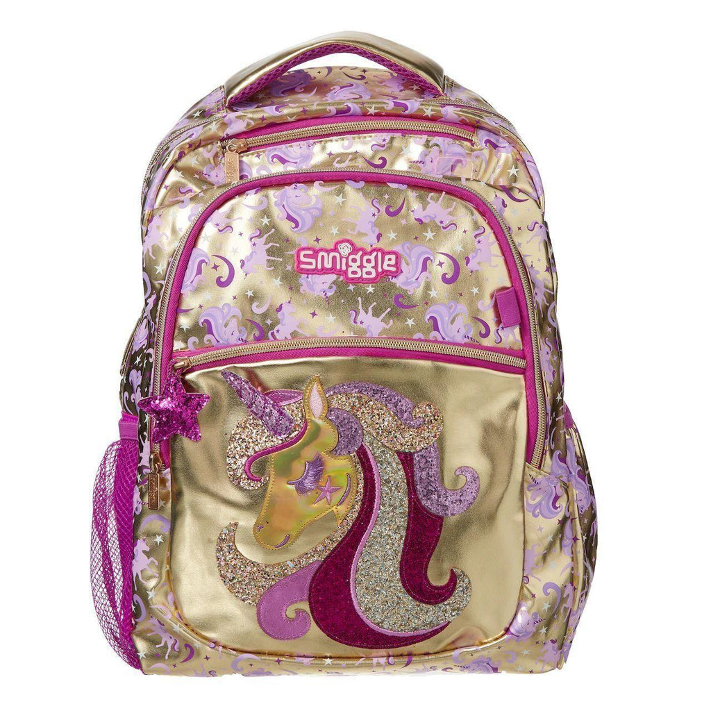 SMIGGLE Gold Backpack With Unicorn Motif - TOYBOX Toy Shop