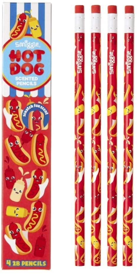 SMIGGLE Pencils x 4 Pack Scented With Eraser Top - Hot Dog Scent - TOYBOX Toy Shop
