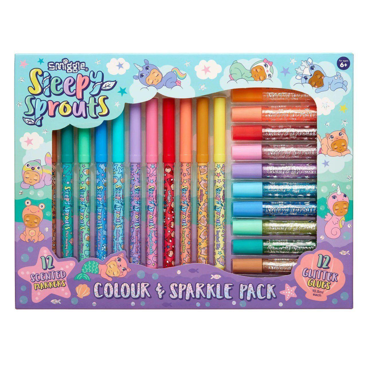 SMIGGLE Sleepy Sprouts Scented Markers And Glitter Glue Pack – TOYBOX