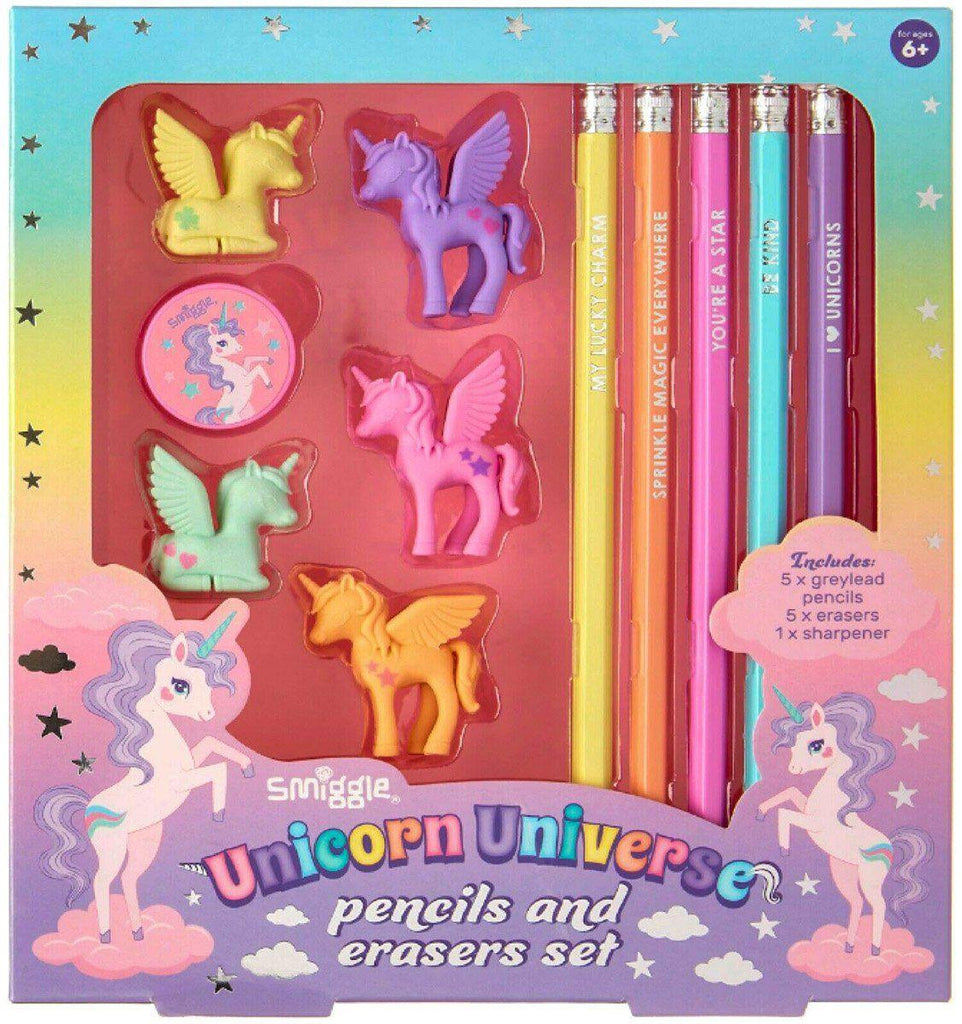 SMIGGLE Unicorn Universe Pencils And Erasers Set - TOYBOX Toy Shop
