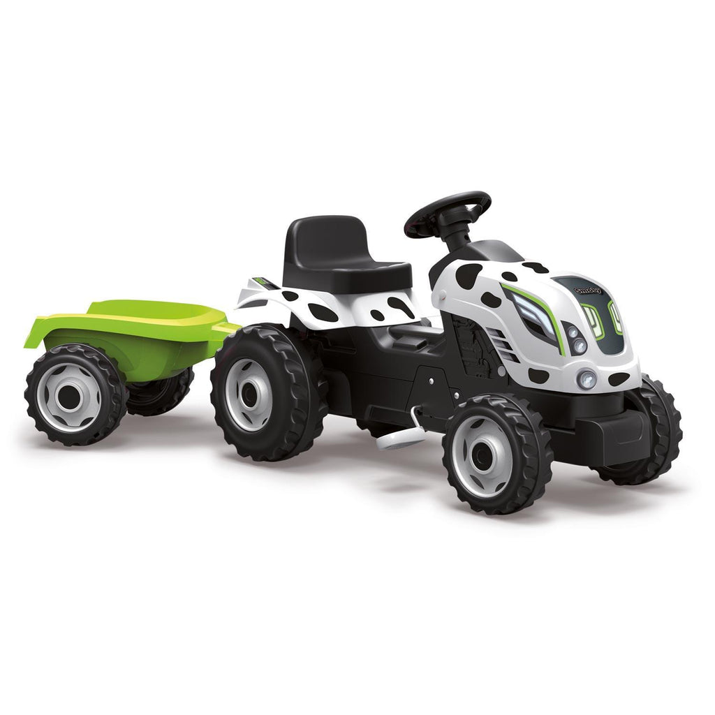 Smoby XL Pedal Tractor with Trailer - Cow Print - TOYBOX Toy Shop