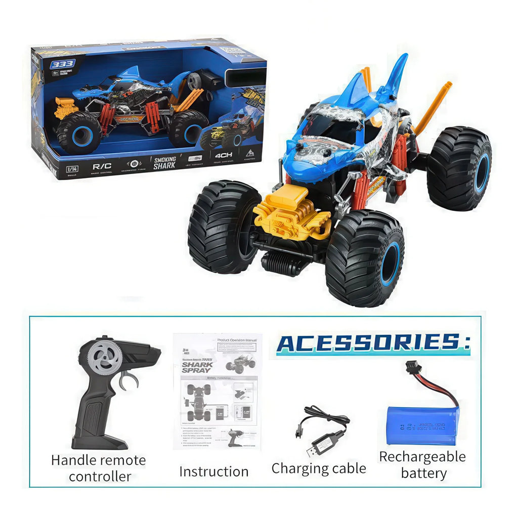 Spraying 'Smoking Shark' Off-Road Remote Controlled RC Muscle Monster Truck - TOYBOX Toy Shop