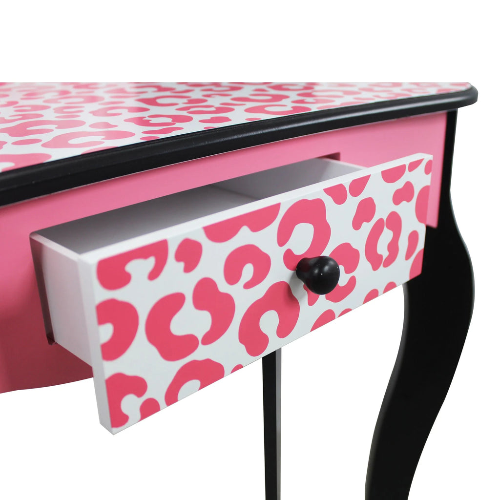 Teamson USA Kids Leopard Print Wooden Vanity Set and Matching Stool - TOYBOX Toy Shop