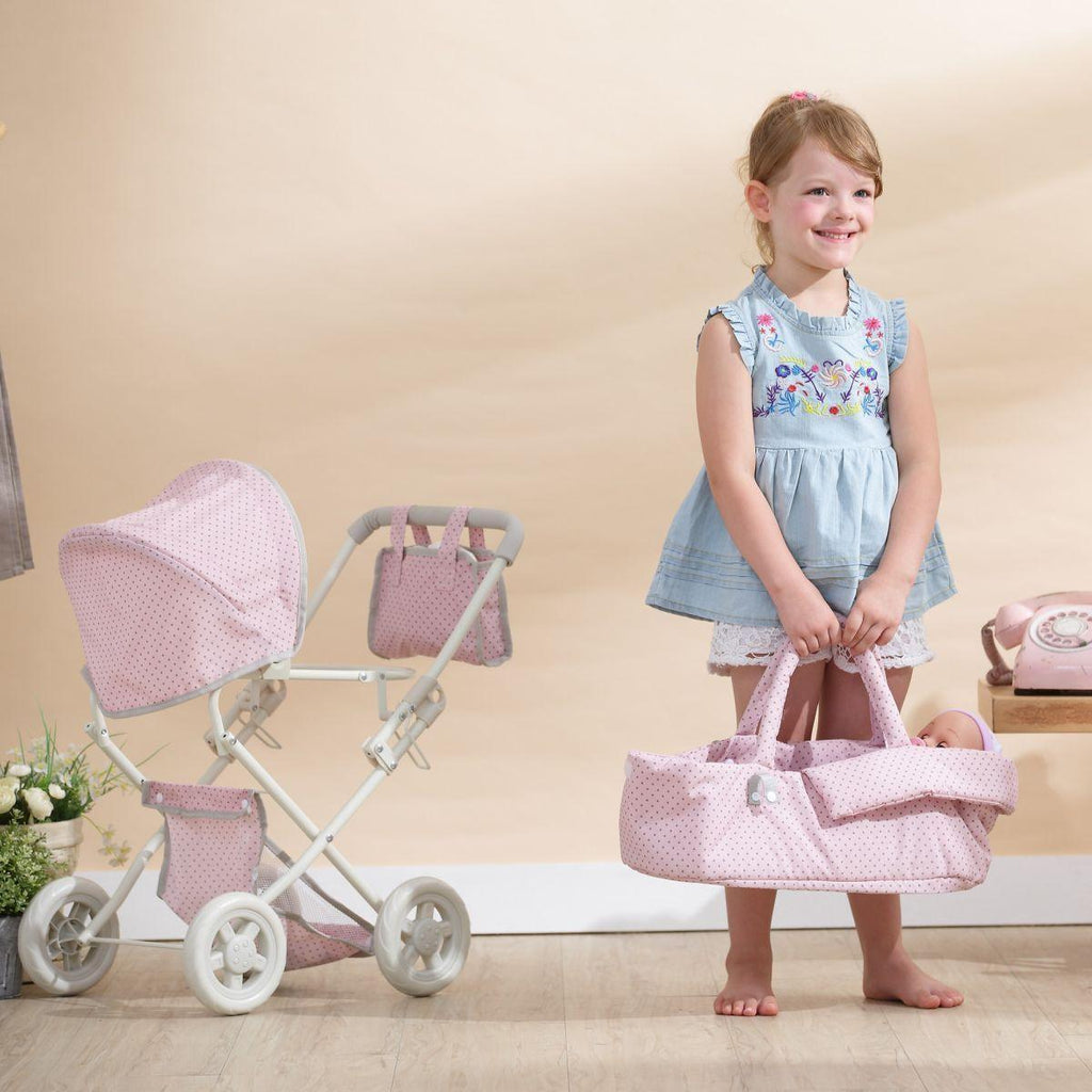 Teamson OL-00003 Dots Princess Baby Doll Deluxe Stroller - Pink & Gray - TOYBOX Toy Shop