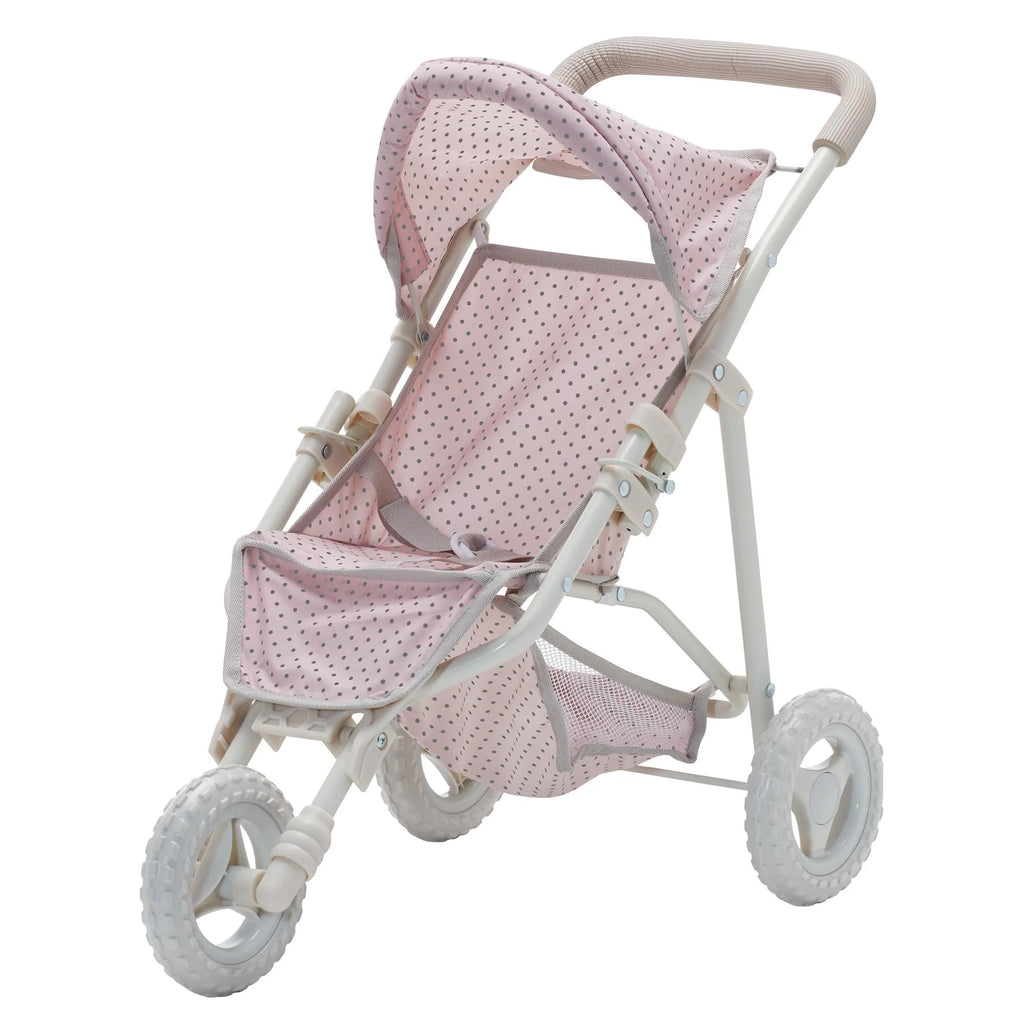 Teamson Olivia's Little World Doll Jogging-Style Pram with Canopy - Pink/Cream/Grey - TOYBOX Toy Shop