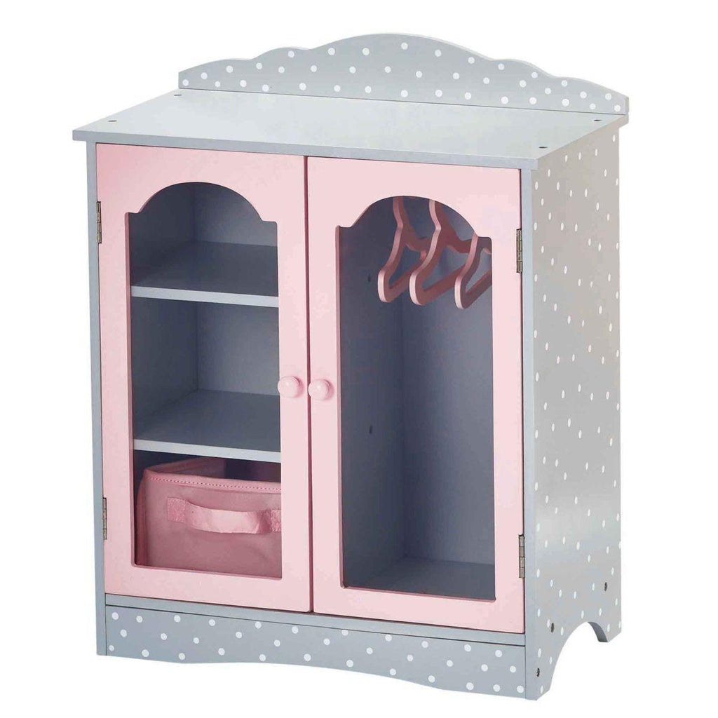 Teamson USA TD-0210AG Polka Dots Princess 18" Doll Fancy Closet with 3 Hangers - Gray - TOYBOX Toy Shop