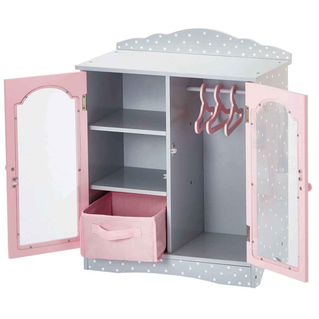 Teamson USA TD-0210AG Polka Dots Princess 18" Doll Fancy Closet with 3 Hangers - Gray - TOYBOX Toy Shop