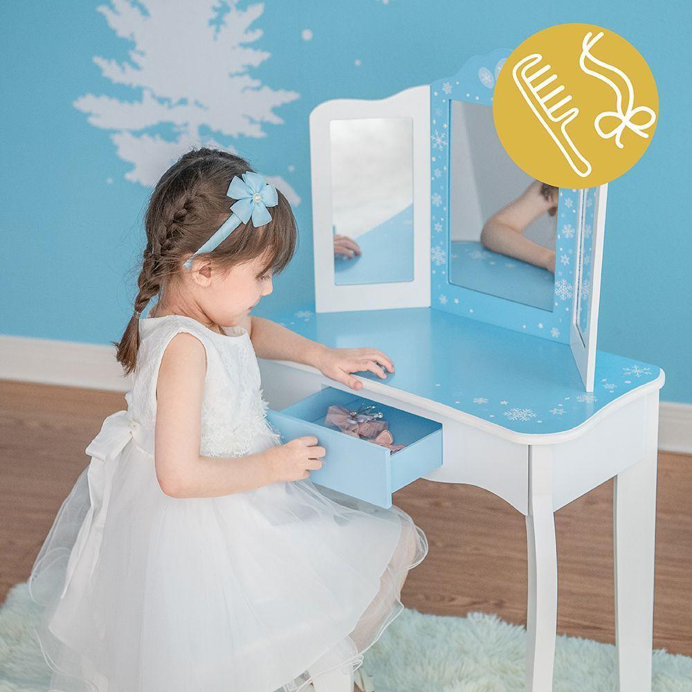 Teamson USA TD-11670O Fashion Snow Flake Prints Gisele Play Vanity Set Icy Blue and White - TOYBOX Toy Shop Cyprus