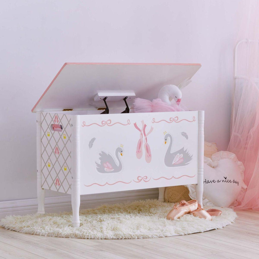 Teamson USA TD-12720A Swan Lake Ballerina Hand-Painted Toy Chest - TOYBOX Toy Shop Cyprus