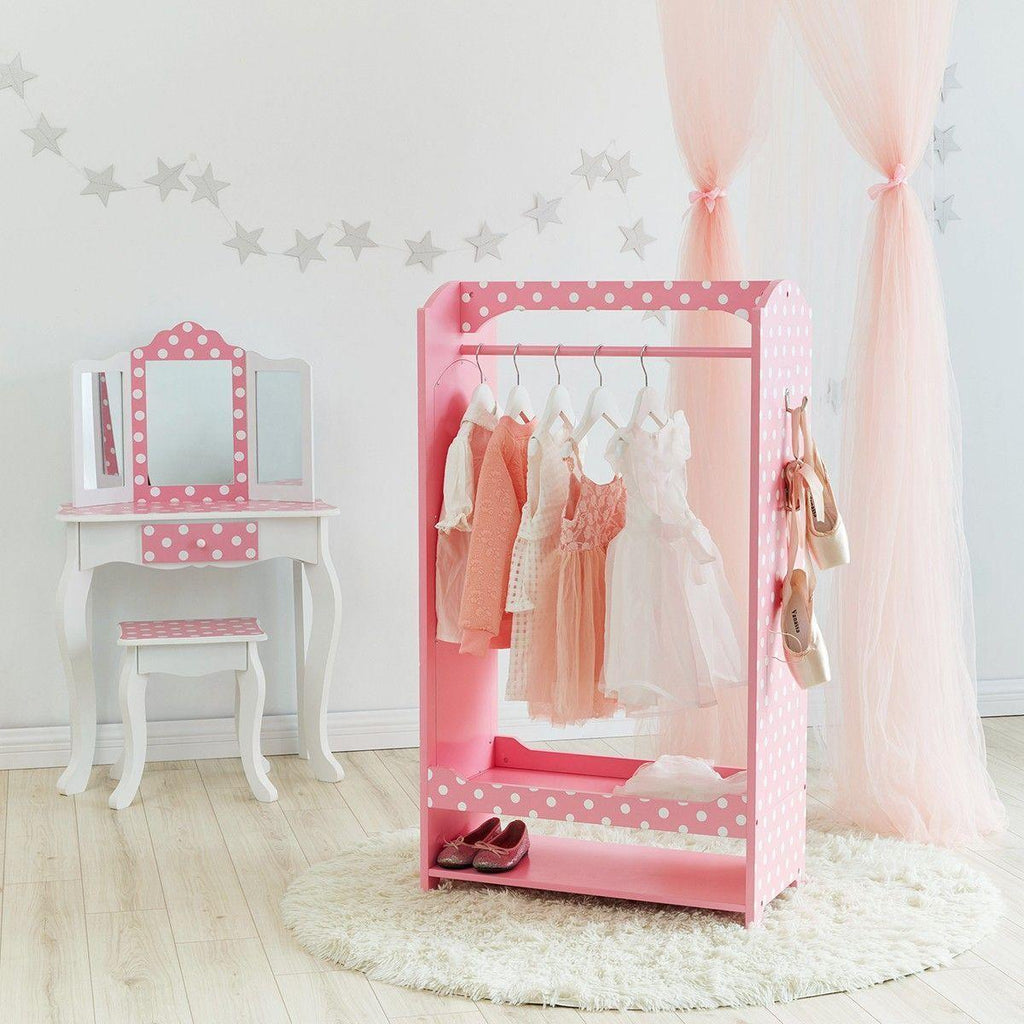 Teamson USA TD-12949A Fashion Polka Dot Prints Bella Dress Up Unit - Pink / White - TOYBOX Toy Shop