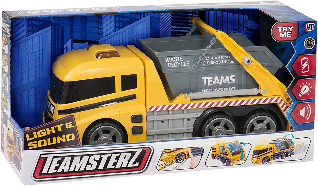 Teamsterz 1416394 Large Light & Sound Skip Lorry - Yellow - TOYBOX