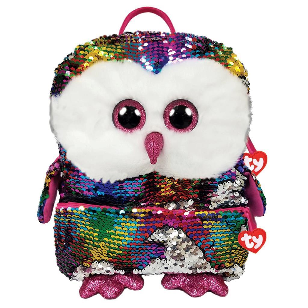 Ty Beanie Boo Owen Owl Reversible Sequin Square Backpack 33cm - TOYBOX Toy Shop