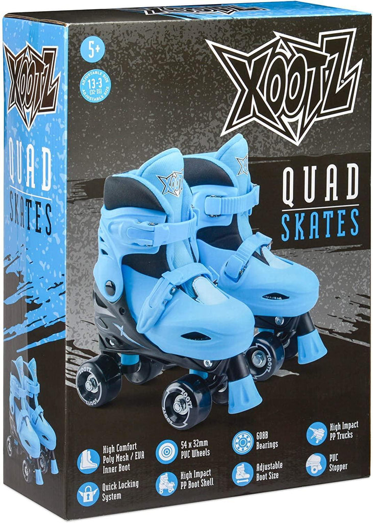 XOOTZ Boys Quad Skates, Beginner Adjustable Roller Skates, Blue/Black, Size Medium - TOYBOX Toy Shop