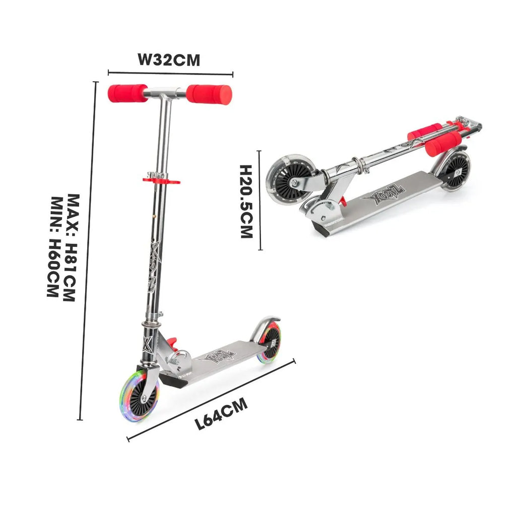 Xootz Light Up LED Folding Scooter - Red
