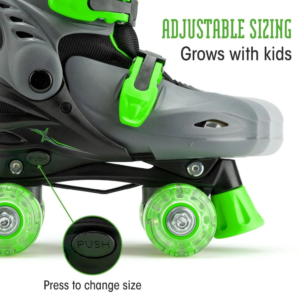 Xootz Quad LED Roller Skates - Green - Size Medium - TOYBOX Toy Shop